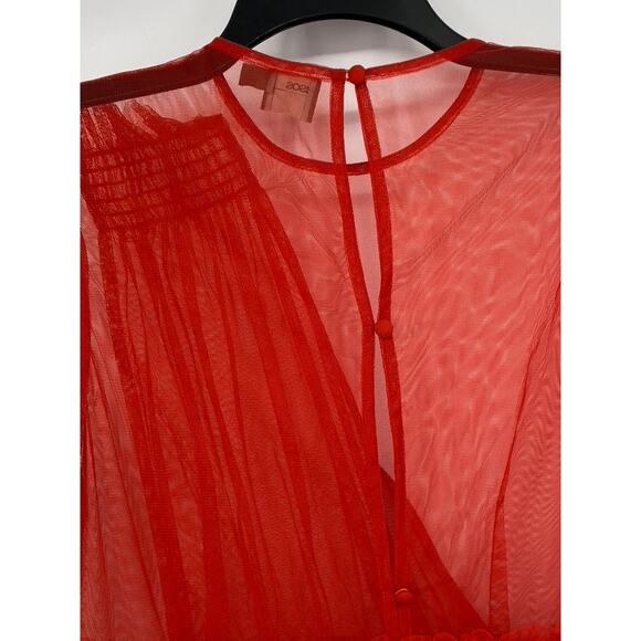 ASOS Women's Red Mesh Tulle Riffle Crewneck Short Sleeve Midi Dress SZ 8 - Picture 4 of 9